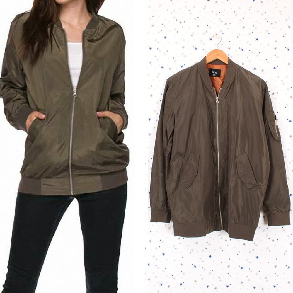 Olive Long Zip Up Bomber Jacket